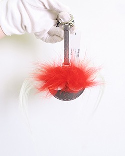 Fendi Mirror Bag Charm, Leather/Fur, Red/Grey, S, 1600914, D/B, Box
